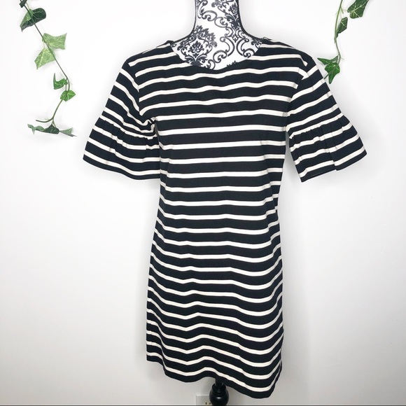 J. Crew Ruffle Bell Sleeve Striped Shift Dress - Picture 2 of 7